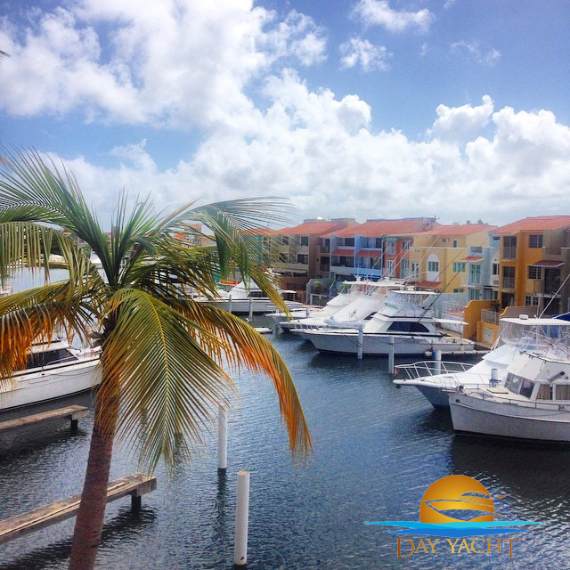 Luxury motor yacht docked at Puerto del Rey Marina in Fajardo, Puerto Rico catamaran charter